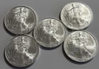 FIVE (5) 2008 SILVER AMERICAN EAGLES 1oz BULLION COINS