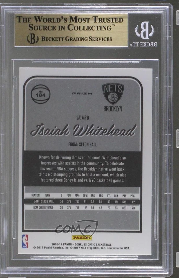2016 Donruss Optic Holo Silver Prizm Isaiah Whitehead BGS 9.5 GEM MINT Rookie RC - Image 2 of 2