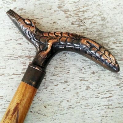 Corckodl Hand Brass Handle walking Brown cane stick victorian antique solid 37'' 