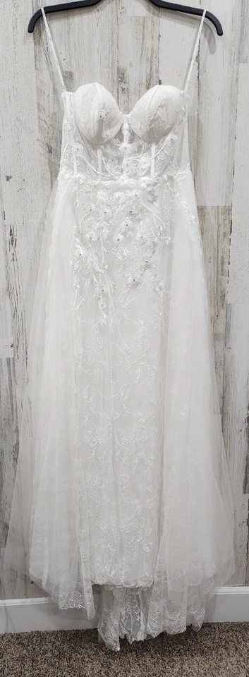 LULUS LUXE Elegance White Lace Embroidered Rhinestone Strapless Maxi Dress LARGE - Image 2 of 4