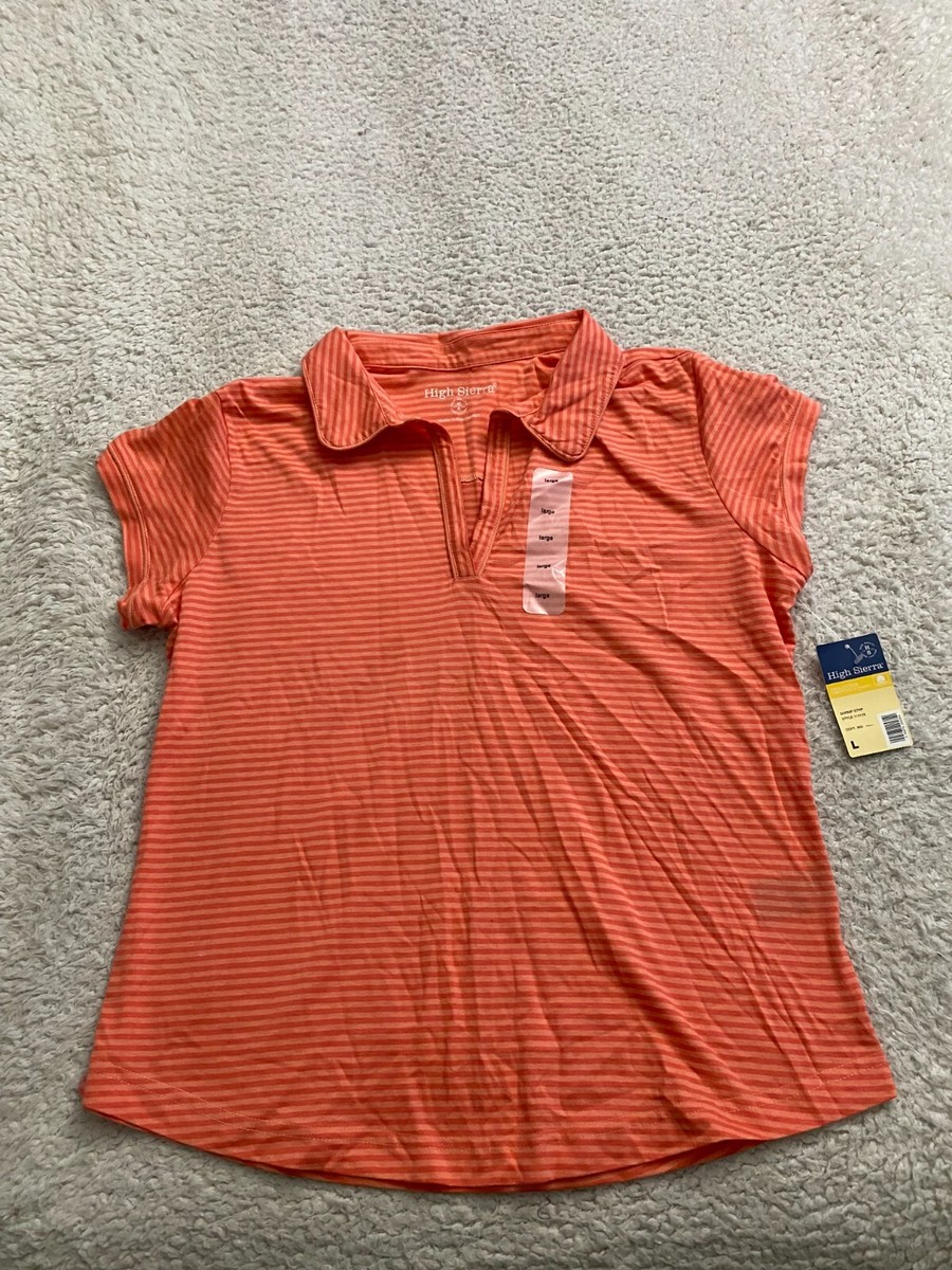 T-shirt Femme High Sierra Manches Courtes Rayé Orange – Taille L, 100% Coton