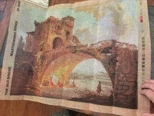 Vintage needlepoint canvas THE OLD BRIDGE by R & D Creations  23" x 17" TP-1009