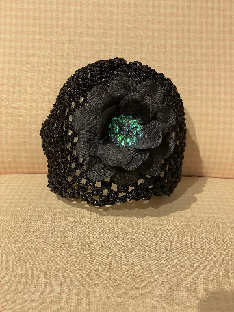 Posh Petals Couture Infant Baby Black Crochet W/Flower Beanie Cap Hat (0-12m)