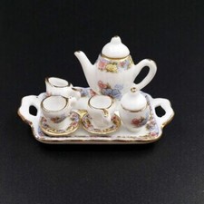 8PC Dollhouse Miniatures 1:6 Scale White Porcelain Tea Set Kitchen Accessories