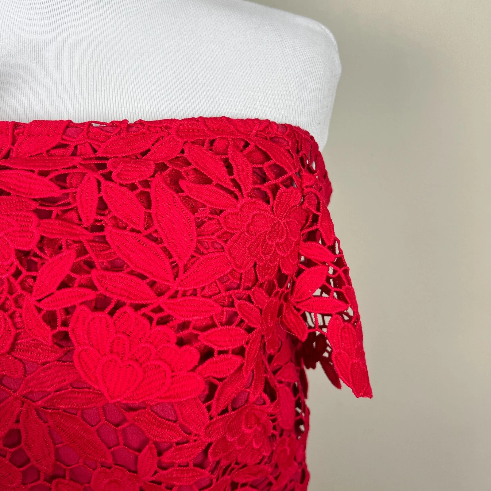 VALENTINO Abito Anthropologie Shoshanna donna 8 rosso pizzo tubino spalle scoperte aderente sexy