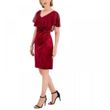 New $69 Connected Apparel  Women's Knee Length Short Sleeve V-Neck Dress A3909