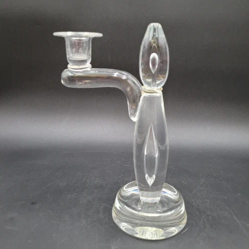 Vintage Steuben Crystal Art Glass Single Teardrop Candlestick 10” Signed Chipped