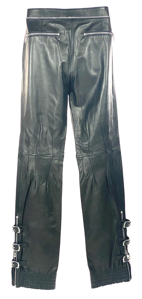 Pantalones de Colección Dolce & Gabbana Cuero Negro Moto Hebilla Cremallera Grunge Gótico 33 Foto 2 de 4