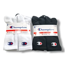 Champion 6 Pair Socks Men´s Crew Double Dry Arch Support Cushioned Heel & Toe 