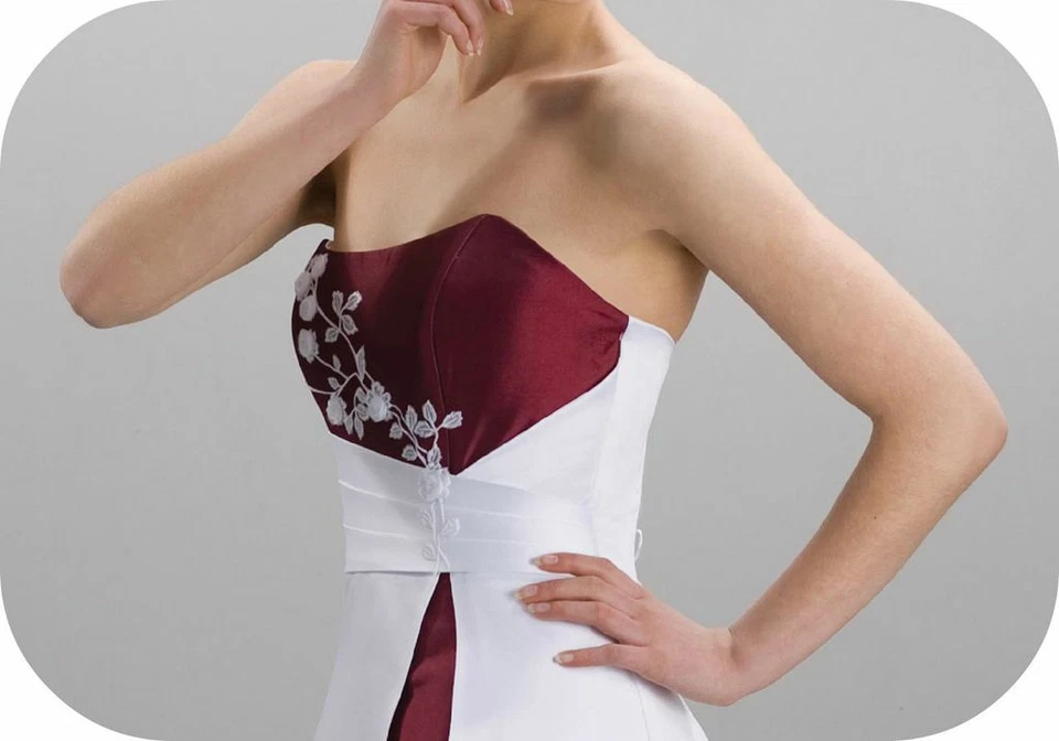 Schlicht Satin Weiß  Weinrot Brautkleid Schulterfrei Schnürt Gr.34-46 Übergröße - Bild 2 von 4