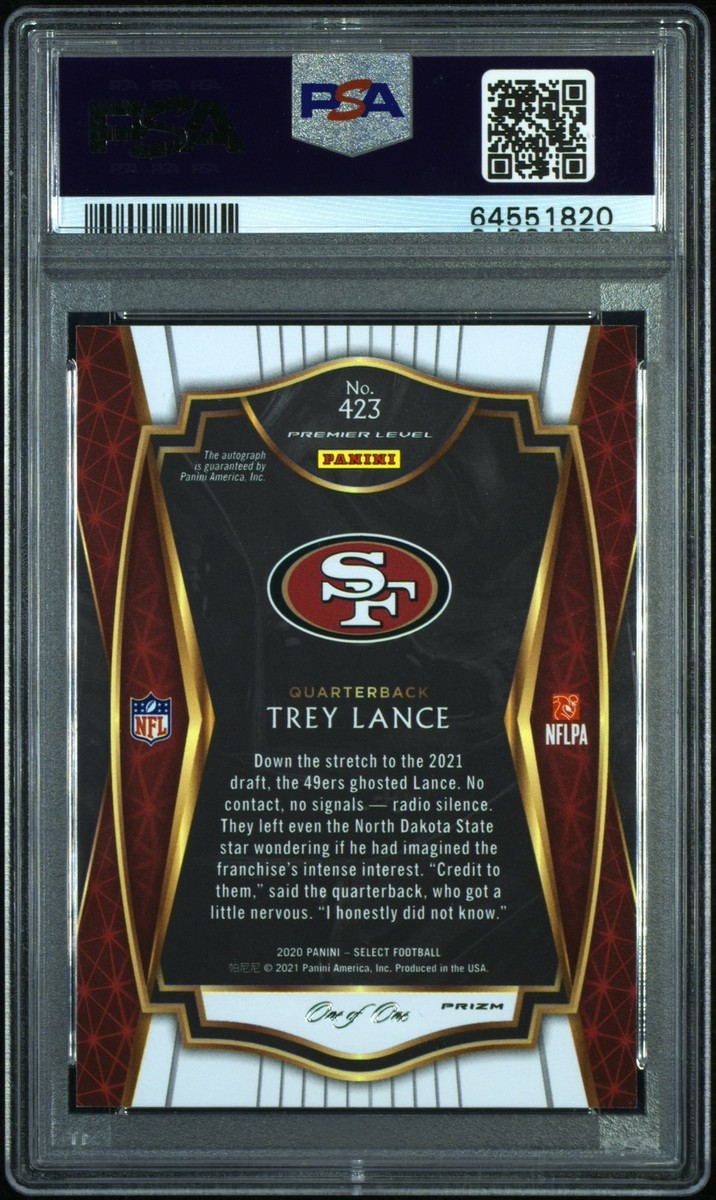 2020 PREMIER LVL-BLACK PRIZM 1/1 #423 TREY LANCE 1/1 PSA 10 2020 PREMIER LVL-BLACK PRIZM 1/1 #423 TREY LANCE 1/1 PSA 10