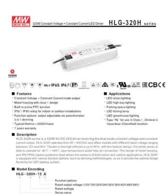Mean Well HLG-320H-48B LED driver, LED transformer Constant voltage, Constant cu