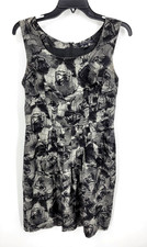 Banana Republic Womens 10 Dress Black Artsy Print Silk Wool Blend Sleeveless