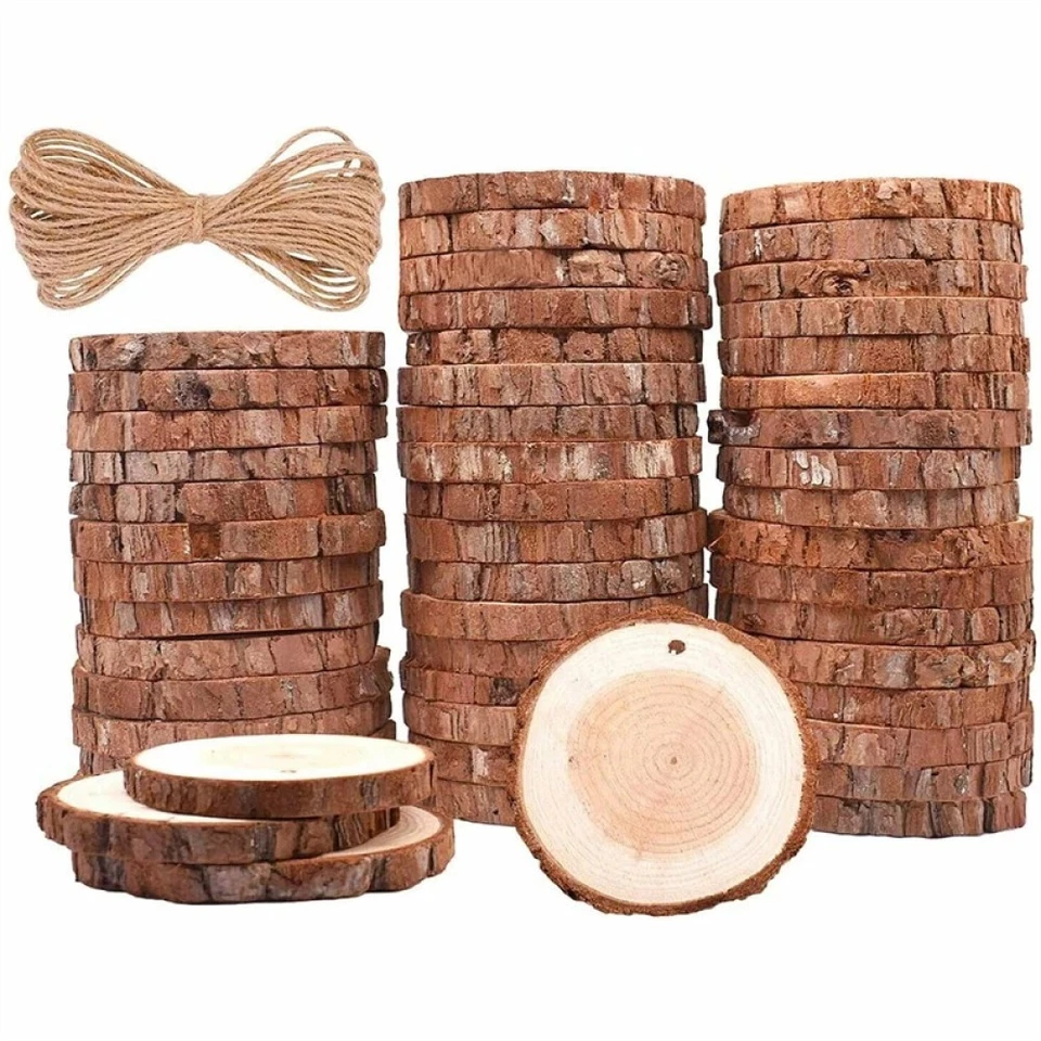10-50Pcs Wood Slices Round Discs Tree Bark Log Wooden Circles Craft Xmas 6-8CM - image 3 of 4