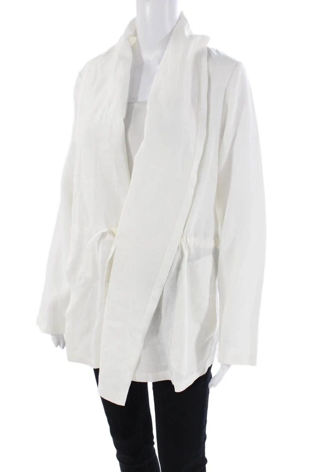 Lafayette 148 New York Womens Linen Long Sleeve Tie Closure Jacket White Size L - Image 2 of 4