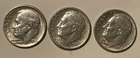 3 Silver Roosevelt Dimes (1) 1956-P (1) 1960-D (1) 1964-D circulated good