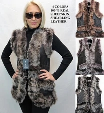 Long Women 100% GENUINE SHEEPSKIN SHEARLING LEATHER Toscana Fur Vest 4 Colors