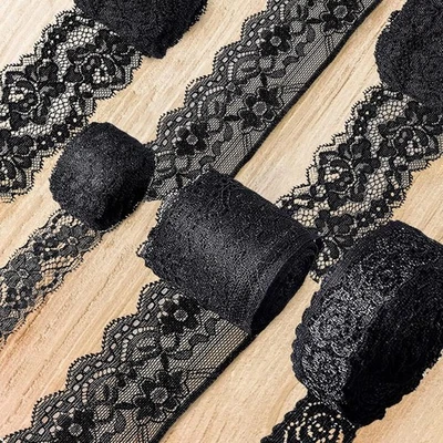 YUWJOOWEE 4 Rollen Spitzenbänder Schwarz Spitzenstoff Schwarze Spitzenband schwarz Blumen