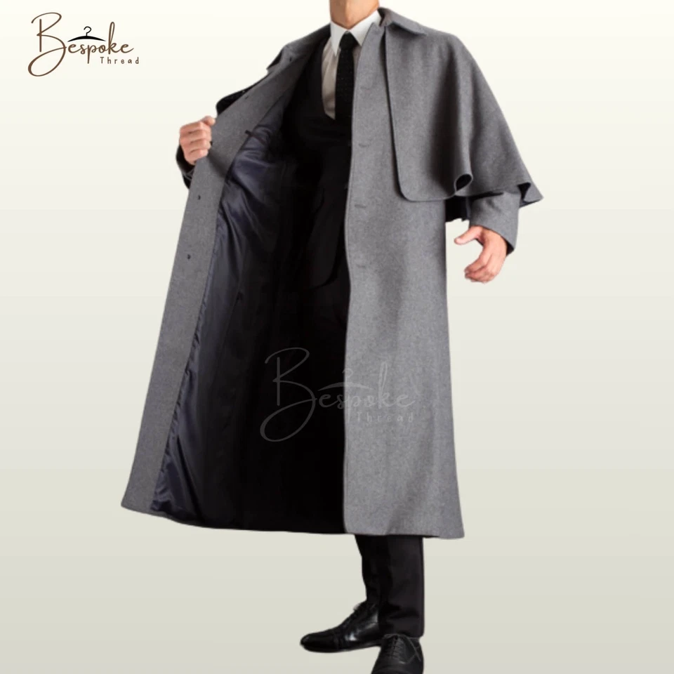 Capa de lã cinza Inverness | Fantasia de detetive vitoriana Sherlock Holmes - Imagem 2 de 4