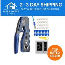 Ergonomic RJ45 Crimping Tool Kit for Cat5e/Cat6 - Includes Tester and Connectors