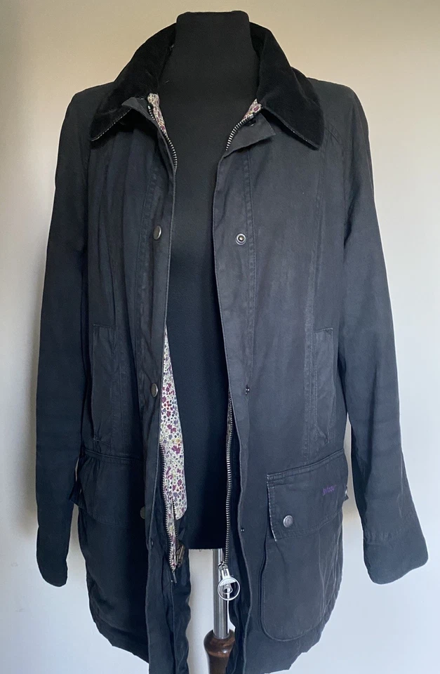Barbour Beadnell Liberty Print Wax Waterproof Black Coat Jacket UK 18  - image 4 of 4