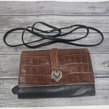 Brighton Brown Croc Embossed Patent Leather Crossbody Bag Wallet