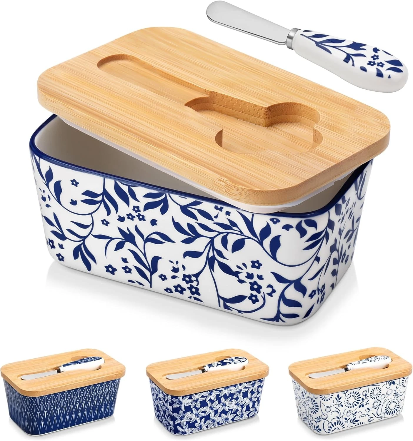 Butter Dish W/ Lid 6.5" Large Butter Dish Countertop Ceramic Butter