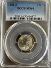 1951-S ROOSEVELT SILVER DIME PCGS MS64