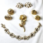 Vintage Crown Trifari Lot Earrings Bracelet Pin White Enamel Gold-tone Signed