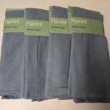 Figmint County Blue 18x28 Large Waffle Kitchen Towels 100% Cotton. Set Of 4 