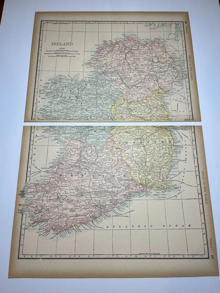 Atlas de biblioteca Rand-McNally 1894 mapa de Irlanda de 2 piezas 1894 VER FOTOS y DESCRIPCIÓN Foto 2 de 3