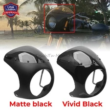 7" Round Headlight Fairing Windshield Windscreen Black For Harley Cafe Racer New