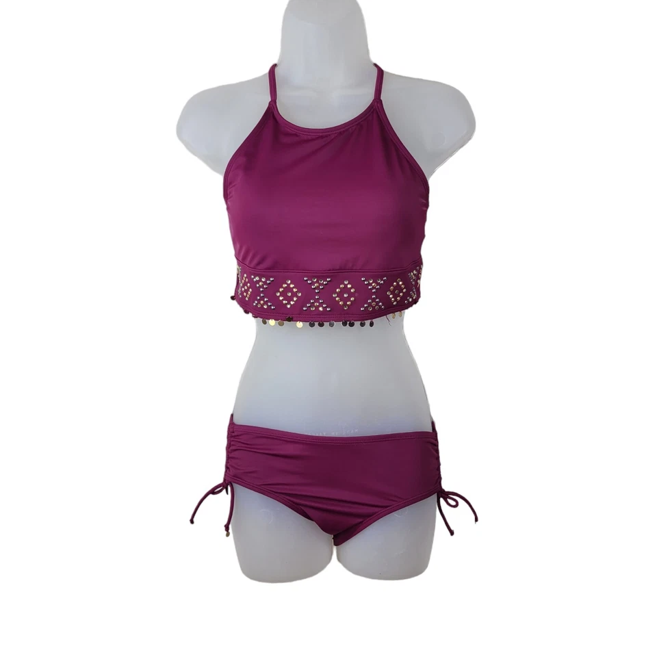 Bikini Justice 2 piezas púrpura niñas traje de baño talla 16 XL lentejuelas pantalones tankini Foto 2 de 4