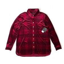 John Mark Nwt Wine Velvet Plaid Long Sleeve Collar Button Front Shirt Top L