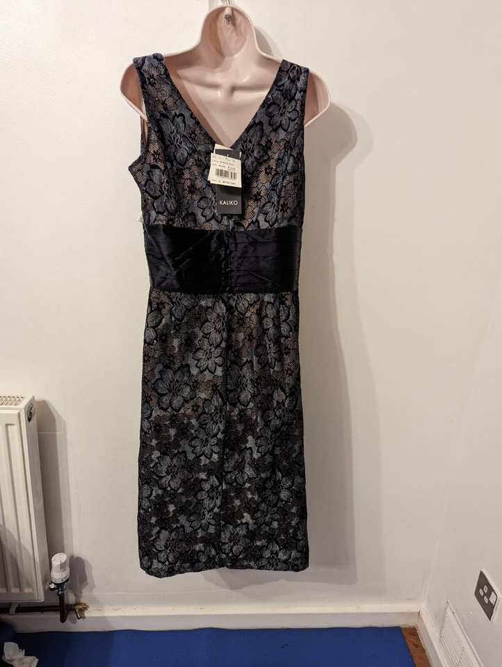 KALIKO floral Special Occasion Dress With Silk Trim Size UK 14, RRP £89