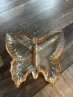 Vintage Jeanette Art Glass Butterfly Candy Trinket Dish Translucent Marigold
