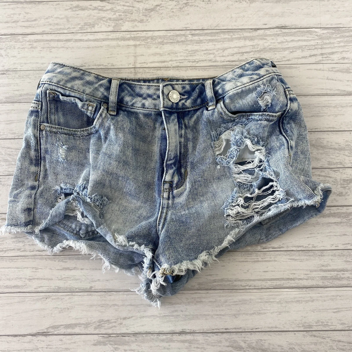 Pacsun Womens Shorts High Rise Festival Short Light Blue Distressed Denim 25