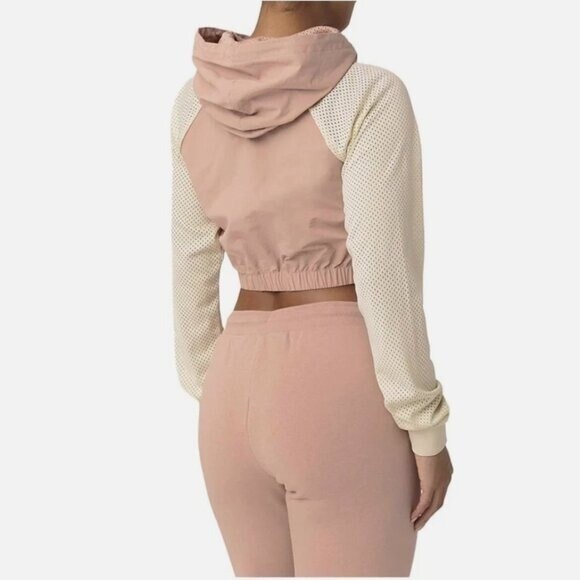 Felpa con cappuccio Fila donna taglia media Isha Crop maglione allenamento top rosa nebbioso maglia