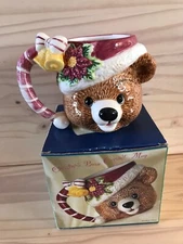 1996 Vintage Teddy Bear Christmas Holiday Mug 20 oz Cup Nuts~Candy~Planter w/Box