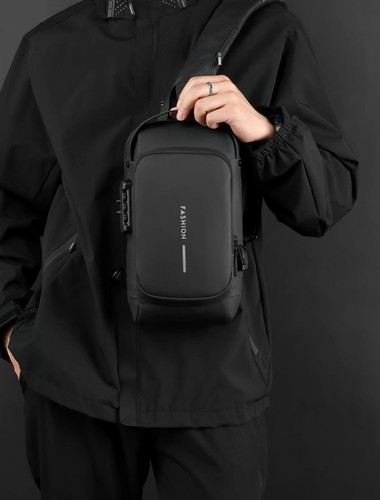 Casual Minimalist Letter Design Zipper Crossbody Bag for Men Chest Bag - Picture 11 of 13