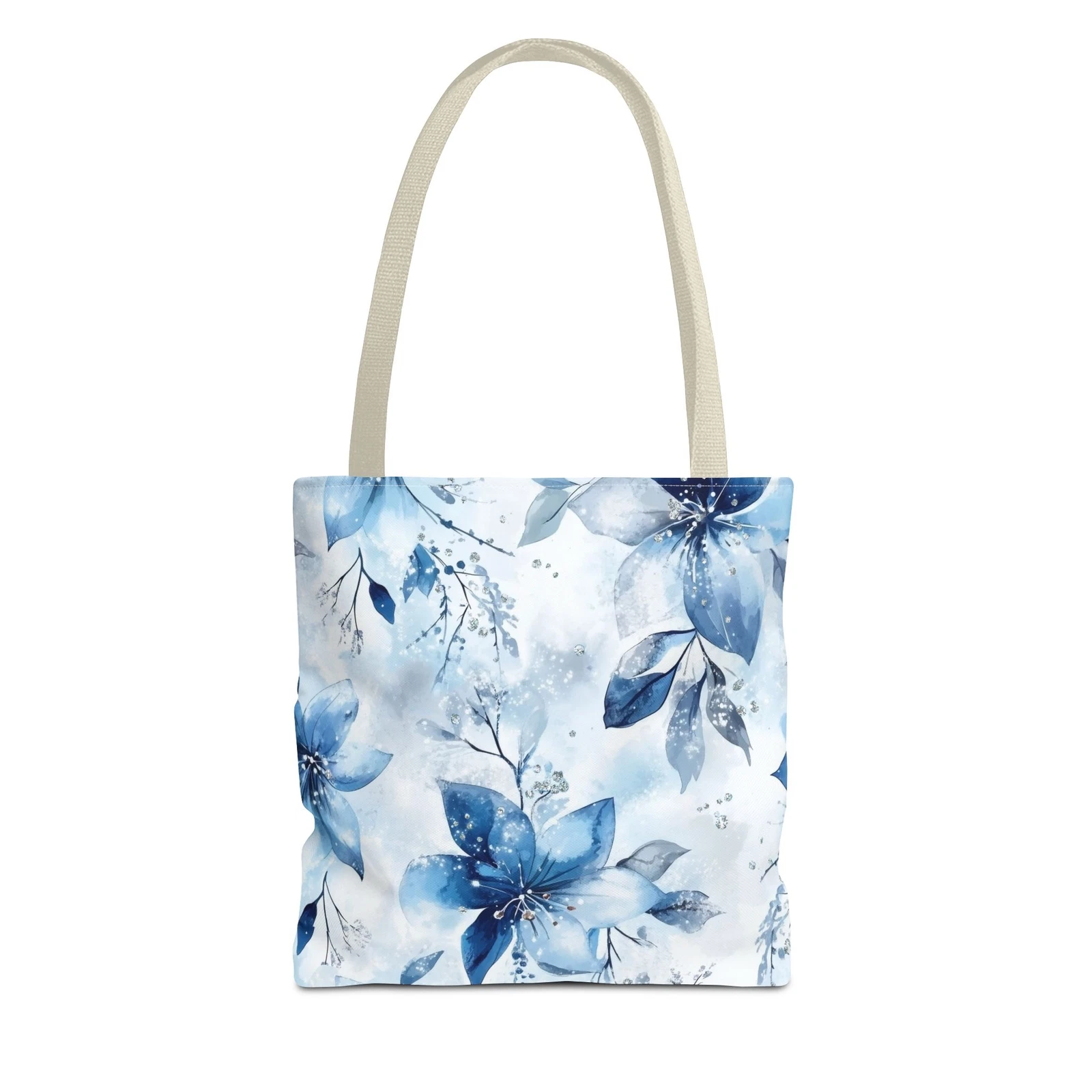 Light Blue Floral Tote Bag for Women, Spring Blossom Pattern