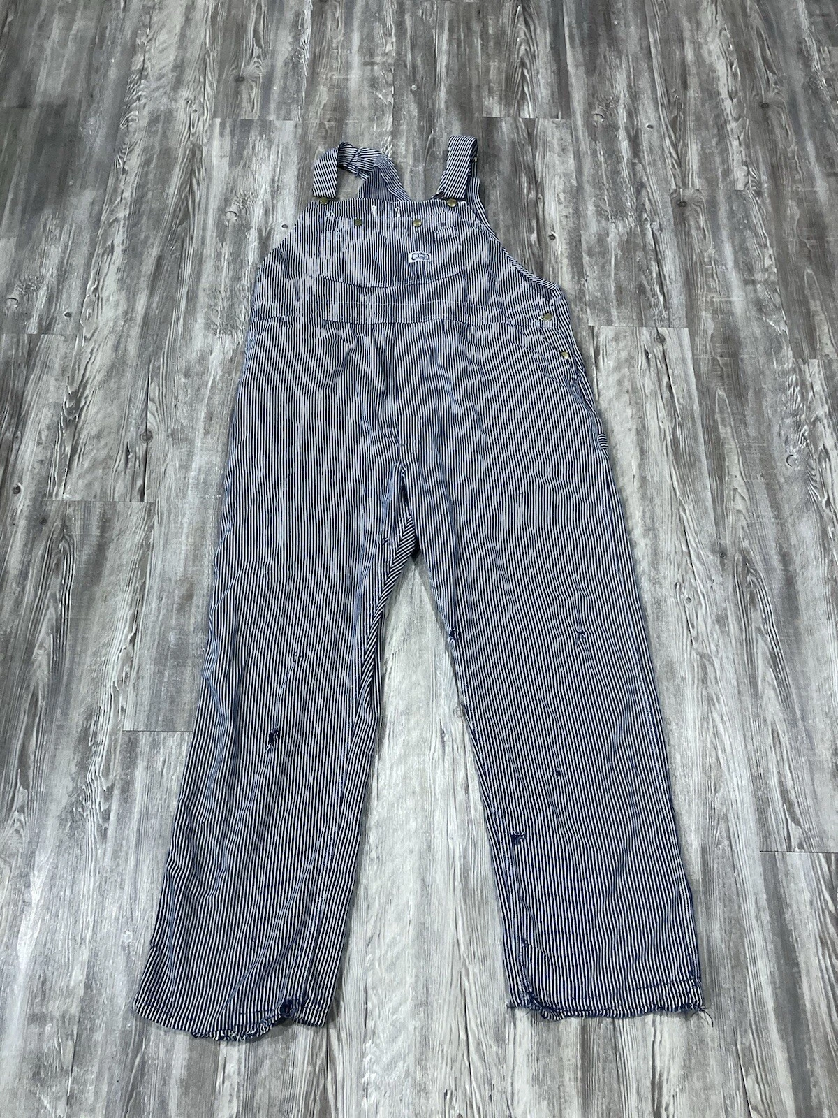 VTG Big Smith Bib Overalls Mens 42x30 Stripe Work Button Fly MADE IN USA HOLES