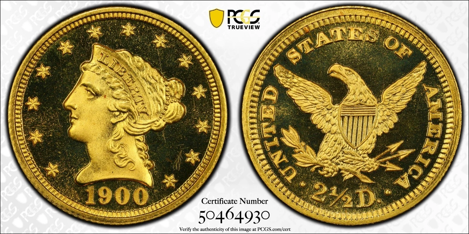 1900 Proof Liberty Gold Quarter Eagle $2.5 PCGS PR 67 DCAM