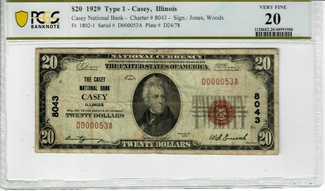 Max 52% OFF 1929 Fr 1802-1 T1 Casey IL Seal SERIAL Brown NUMBER D000053A Super popular specialty store LOW