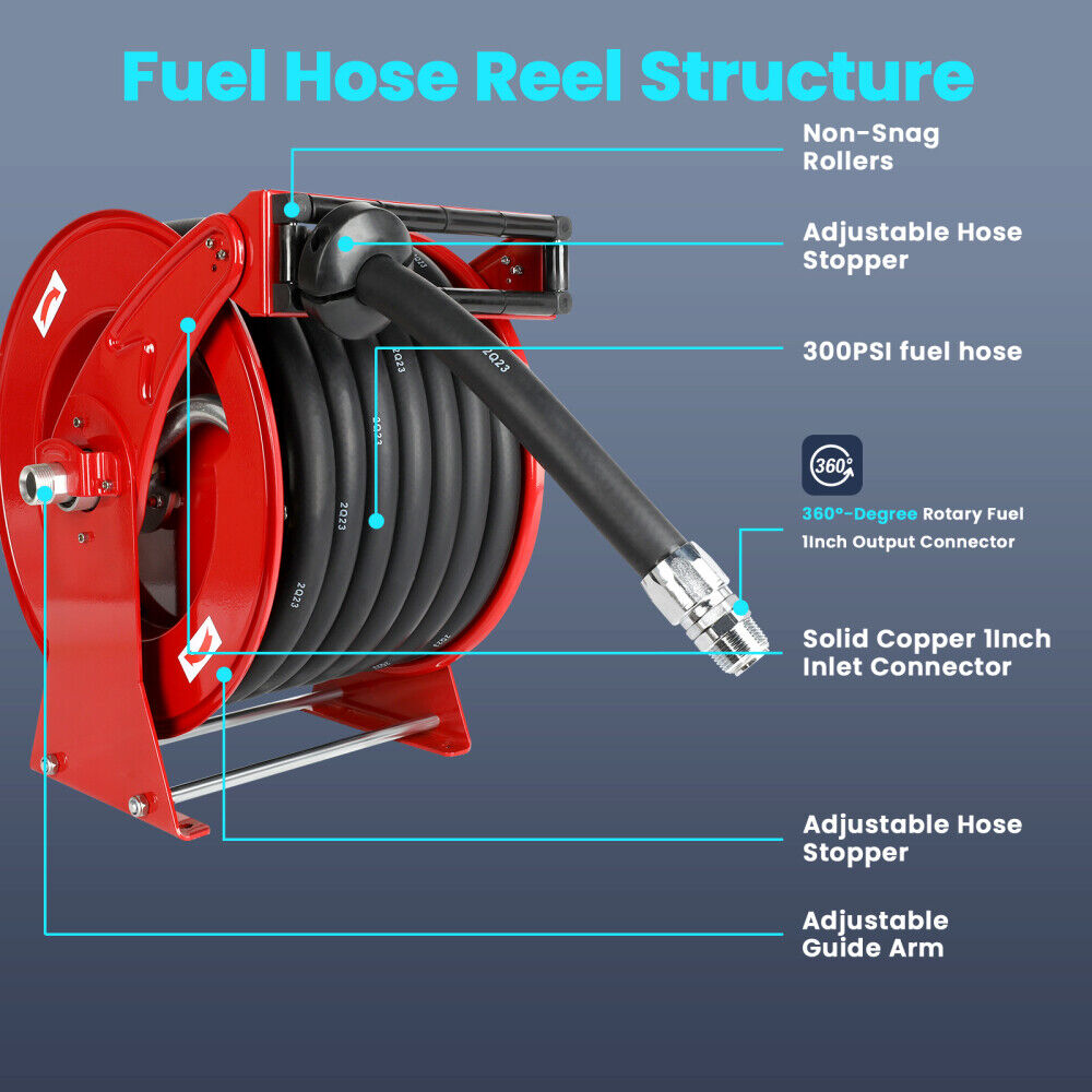 1x50' Fuel Hose Reel Retractable Diesel Hose Reel Auto Swivel Rewind Spring