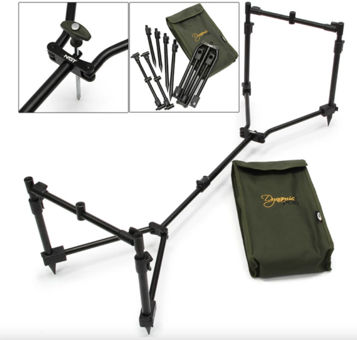 NGT Rod Pod Dynamic Carp Fishing 3 Rod Fully Adjustable Lightweight Compact Pod eBay