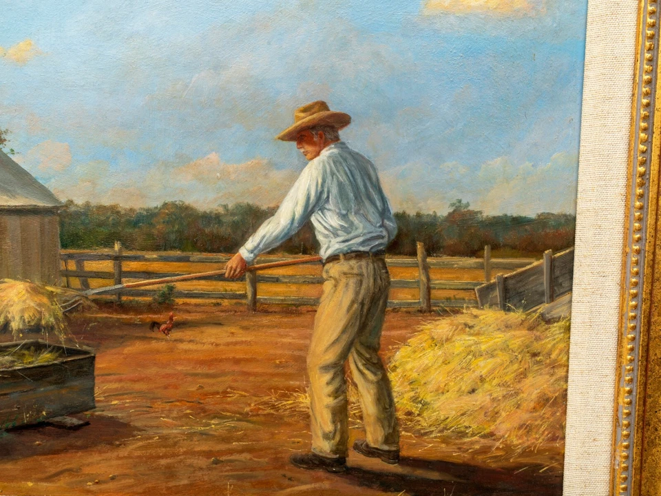 Vintage Massachusetts Farm Painting, George L Bowman (1935-2006) 'Feed Time' - Image 3 of 4