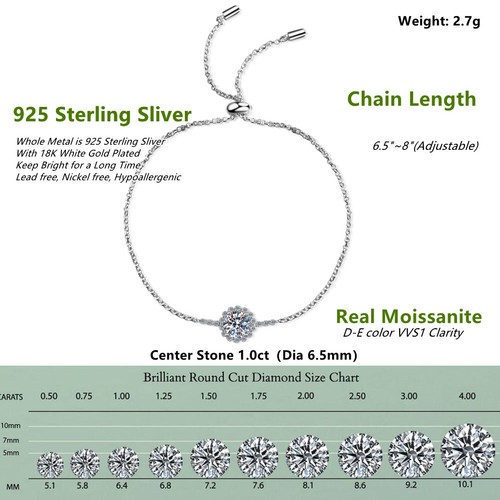 14K White Gold Finish 1.0Ct VVS1/D Moissanite Women Diamond Bracelet Pass Tester - Picture 2 of 9