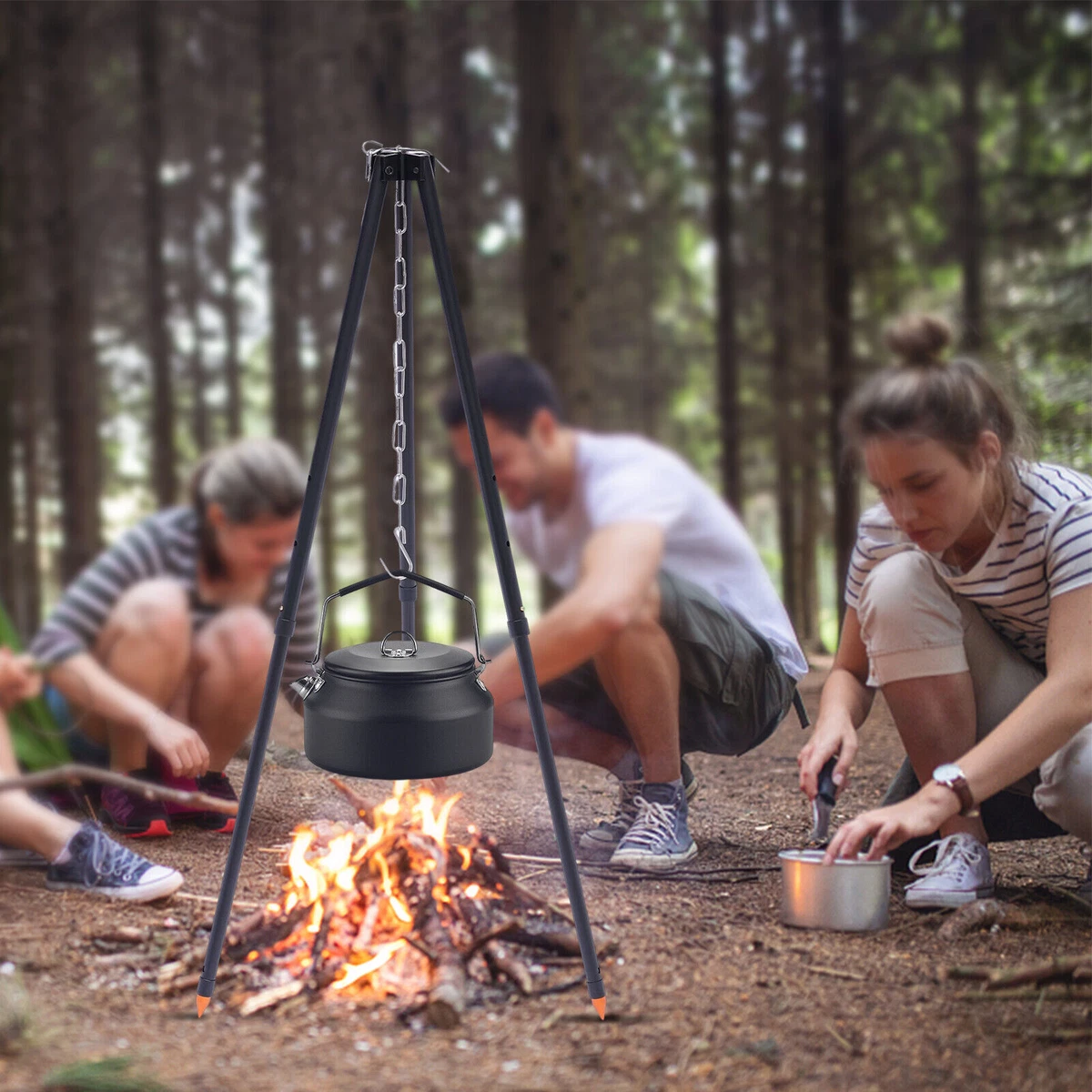 Camp Fire Outdoor Camping Cooking Tripod Grill Grate Hanging Pot Stand  Portable