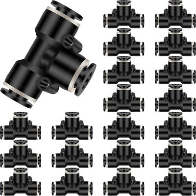 #ad 20 Pieces 1 4 Inch Push to Connect Fittings Pneumatic Tee Inch Black $16.34